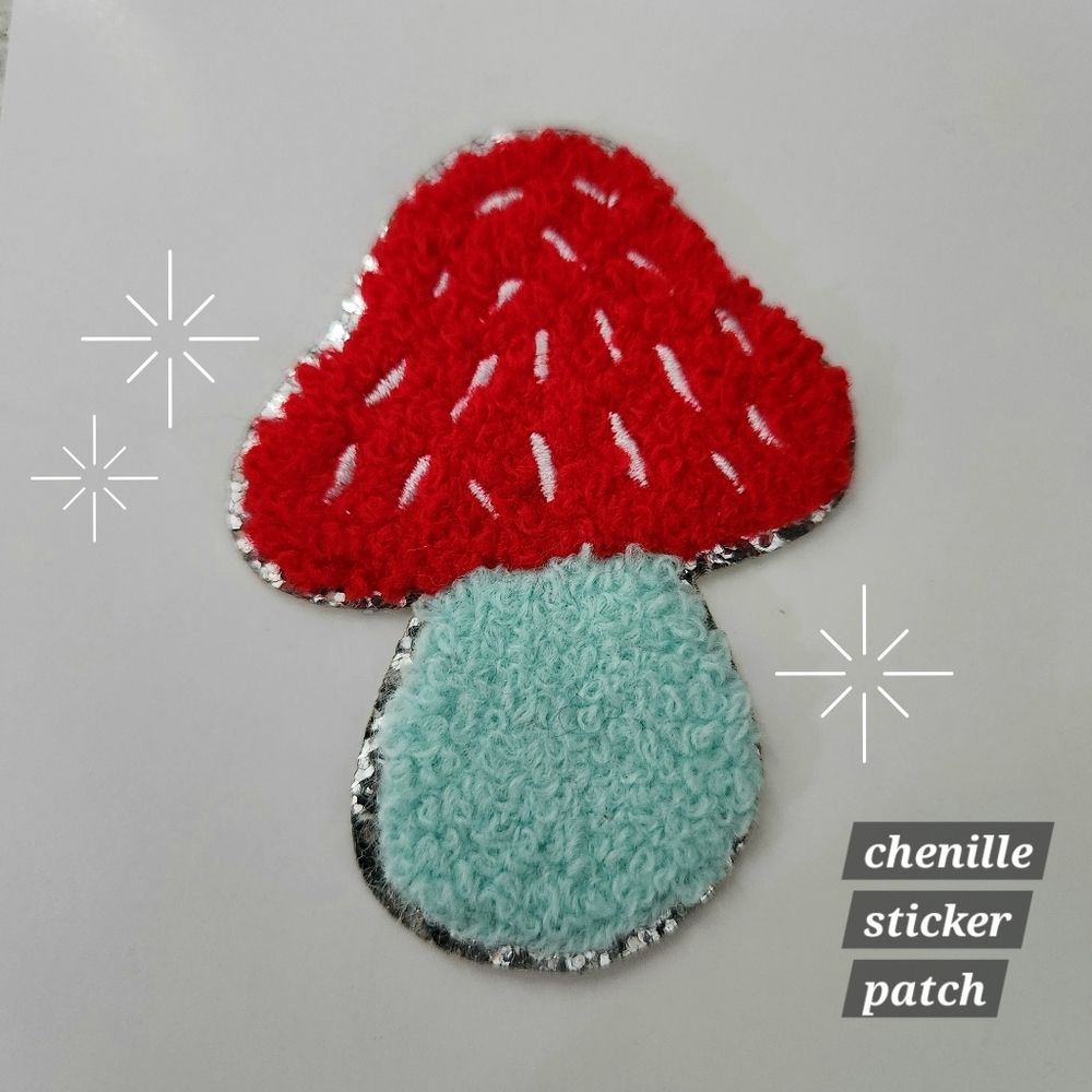 Mushroom Sticker Patch 🍄 - Chenille Fuzzy Cottagecore Fairycore Cabincore